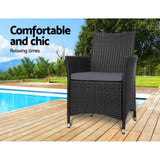 Gardeon Outdoor Dining Chairs Patio Furniture Wicker Garden Cushion Idris 2PC ODF-CHAIR-630-BK-2X