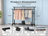 CARLA HOME Double Rod Clothes Rack with Wheels, Metal, Portable Wardrobe Rack LSB-36543