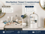 Toothbrush Holders with Sliding Lid, 360&deg Rotating Bathroom Organizer, Compact Countertop Storage V1366-AZ2-W-11634