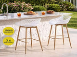 Gardeon 2PC Outdoor Bar Stools Plastic Metal Dining Chair Patio Furniture White ODF-BA-CHAIR-PP-WH-2X