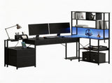 Artiss 200cm L Shaped Gaming Desk Computer Desk with LED Lights & Power Outlets MET-FC-25219-BK-AB
