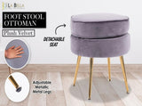 Ottoman Foot Stool Velvet Fabric Metal Leg Round GREY V274-FT-VST-1596-GY