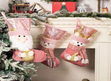 Pink Christmas Stockings18 Inch Xmas Stocking Sparkling Sequined Cuff with Santa/Snowman/Reindeer V1192-AZ-W-25890