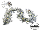 Christabelle 2.7m Christmas Garland Snowy with Lights Dorchester Tree Decoration Ornament 112_NATSD274E