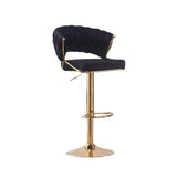 2x Height Black Velvet Padded Golden Round Base Barstools Chairs V255-GP1802R-BLACK