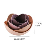Ceramic Salad Bowls Set of 5 Flower Shaped Nesting Bowls Microwave & Refrigerator Safe V1366-AZ2-W-11778