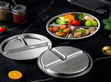 4PCS Stainless Steel Divided Plates, 3 Sections Dinner Plates, Round Portion Control Plate for Home V1369-AZ3-W-08964