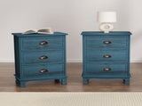 Artiss 2x Bedside Table 3 Drawers Vintage - THYME Blue ST-CAB-B-VIN3D-BUX2