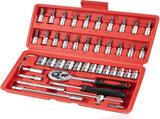 46-Piece Wrench & Ratchet Set - 1/4 Inch Metric for Cars - Compact Storage Case V1188-ZXY-10964