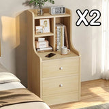 2x bedside table set light wood grain drawers metal slides bedroom furniture V360-ZC-FNBT0040-2D-BG-47X2