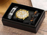 Men'S Bracelet Watch Set Single Calendar Watch Fake Three Eye Watch Canvas - Black - Size 18 V1347-DSZ-001-001-BLK-18