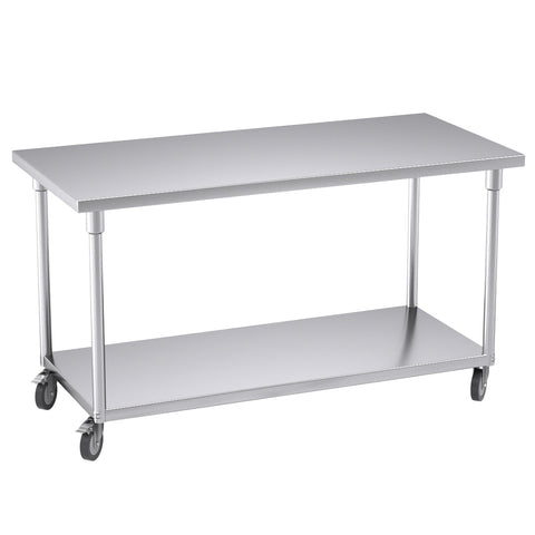 SOGA 150cm Commercial Catering Kitchen Stainless Steel Prep Work Bench Table with Wheels WORKBENCHSS8010150CM