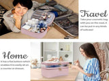 Makeup,Leather Double Layer Large Organizer,Travel Accessories Dorm Room Essentials Toiletry V1369-AZ3-W-01353