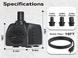 400GPH Submersible Water Pump, Ultra Quiet Fountain Pump for Ponds, Aquariums, Fish Tanks and V1188-CYX-DP-04