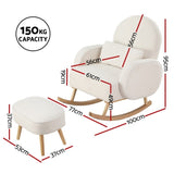 Artiss Armchair Rocking Chair Ottoman Lounge Footrest Round Nursing Boucle White UPHO-E-ROCK01-FS-WH