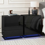Artiss 2x Bedside Table LED 3 Drawers - MORI Black FURNI-O-LED-BS-02-BKX2