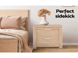 Artiss Bedside Table 2 Drawers - MAXI Pine FURNI-N-MAXI-BS01-WD
