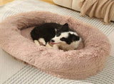 Fluffy Donut-Shaped Pet Bed- Soft, Cozy, and Anti-Anxiety for Dogs and Cats, Machine Washable Beige V888-ELOSUNG10228
