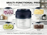 Electric Garlic Chopper, 11.8oz Mini Food Processor with 6 Stainless Steel Blades & USB Rechargeable V1366-AZ2-W-11646