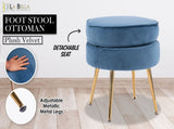 Ottoman Foot Stool Velvet Fabric Metal Leg Round NAVY BLUE V274-FT-VST-1596-NV