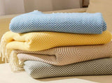 Black Elegant Herringbone Tassel Throw Blanket - Large Acrylic Faux Cashmere Soft Cozy Blanket for V888-ELOSUNG32124