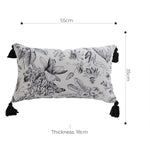 SOGA 35cm Throw Pillow Black and White Floral Print Elegant with Tassel Accents Home Decor FRENCHCUSHION342