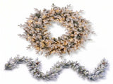 Christabelle Snowy Dorchester Christmas 2pc Set 1.2m Large Christmas Wreath and Garland with LE CMB-NATSD-L-WG