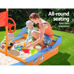 Keezi Kids Sandpit Wooden Boat Sand Pit with Canopy Bench Seat Beach Toys 150cm SAND-JUMBO-CANOPY