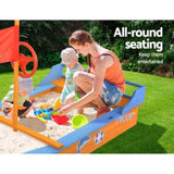 Keezi Kids Sandpit Wooden Boat Sand Pit with Canopy Bench Seat Beach Toys 150cm SAND-JUMBO-CANOPY