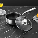 18cm 316L Stainless Steel Saucepan Compound Steel Honeycomb Nonstick Sauce Pan with Glass Lid 1.5L V255-18CMMILKPOT