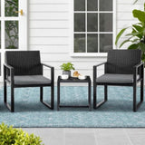 Gardeon 3PC Outdoor Bistro Set Patio Furniture Wicker Dining Chairs Table Cushion Black ODF-BISTRO-RATST-BK