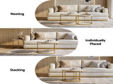 Artiss Nesting Coffee Table Set of 2 Round Marble Effect 70/50cm White & Gold FUR-V-COF-01-MBGD