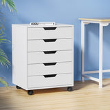 Artiss 5-Drawer Filing Cabinet Mobile Rolling Storage Cabinet Chest of Drawers Stand White FURNI-B-CAB-5T-WH