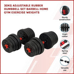 30kg Adjustable Rubber Dumbbell Set Barbell Home GYM Exercise Weights V63-834271