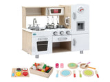 Keezi Kids Wooden Pretend Kitchen Playset with 29pc Cutting Food Set PLAY-WOOD-CLOCK-3IN1