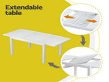 Gardeon Outdoor Dining Set 5 Piece Aluminum Extendable Table Setting White FF-DINING-5CLS-WH-ABC