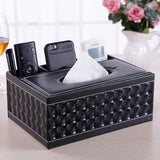 White gold Multi-Function Leather Tissue Box, Wooden Frame with Compartment Storage, Anti-Slip and V1232-PGZJH002