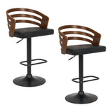 Sarantino Set of 2 Bentwood Walnut Barstool Leather Seat and Metal Base BAR-MLM-081-2