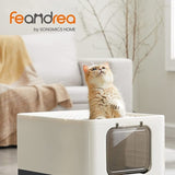 Feandrea Cat Litter Tray with Lid and Door Beige and Black PPT001W01 V227-3309641002990