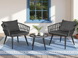 Gardeon 3PC Outdoor Bistro Set Patio Furniture Lounge Setting Table and Chairs Grey ODF-RATTAN-3STL-GE
