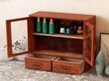 Wooden Desktop Storage Cabinet with Double Door and Drawers Clear Grain Retro Wooden Jewelry Box for V1294-YM0901-3117230286411