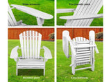 Gardeon Sun Lounge Outdoor Chairs Wooden Foldable Patio Furniture Adirondack White FF-BEACH-NTLCHOTTO-WH