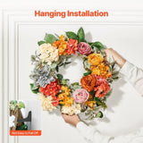 Artificial Decorative Wreath 60.96 cm Red Orange Yellow Hydrangeas Roses V952-ZSHHXQHMPHCH0I3Y1V0