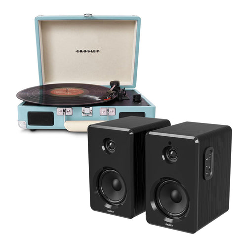 Crosley Cruiser Bluetooth Portable Turntable - Turquoise + Bundled Majority D40 Bluetooth Speakers V398-CR8005FMY-TU4