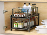 CARLA HOME 2 Tier Sliding Cabinet Organizer Drawer Storage Rack for Kitchen or Bathroom V178-36330