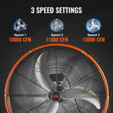 Drum Fan 30 Inch High Velocity Industrial Use 3-Speed 13000CFM for Warehouse V952-GYLSFS30YCACB1SPBV3