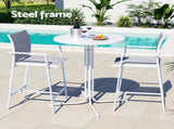 Gardeon 3PC Outdoor Bar Set Stools Dining Chairs Table Patio Furniture Bistro Set Steel White ODF-BARSET-3TEX-WH