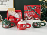 Christmas mug, ceramic mug, mug with lid and spoon, Santa Claus mug, festive decor, Christmas gift, V1106-128-68671-COL-FAN