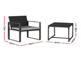 Gardeon 3PC Outdoor Bistro Set Patio Furniture Wicker Dining Chairs Table Cushion Black ODF-BISTRO-RATST-BK