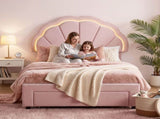 Artiss King Single Bed Frame with 1 Storage Drawers Upholstered Velvet Platform Bed LED Headboard BFRAME-G-GLOW-KS-PK-AB